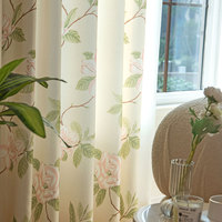 Tela de Cortina Estampada 100% Poliéster, Estilo Nórdico, Diseño Floral de Magnolia Rosa, Venta al Por Mayor