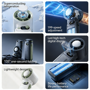 Mini ventilateur à main personnalisable en usine, rechargeable par USB, portable, pliable, 199 vitesses, affichage LED, ventilateur de refroidissement - Product Image 6