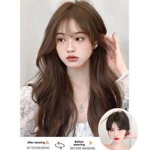 Peluca de Cabello Largo y <span class=keywords><strong>Rizado</strong></span> para Mujer, con <span class=keywords><strong>Flequillo</strong></span>, Ondas Grandes, Voluminosas, de Cabello Sintético, Permanente, Teñible, Estilo Celebridad de Internet MG48 - Product Image 3