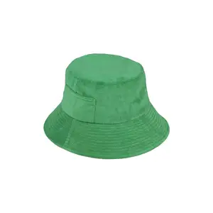定制绿色口袋时尚热卖毛巾布标签可折叠钟形女士波浪顶级质量水桶帽