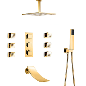 Ensemble de douche de bain thermostatique doré Mélangeurs de douche dissimulés de salle de bain 6pc SPA Jets de <span class=keywords><strong>massage</strong></span> Pomme de douche à effet pluie - Product Image 1
