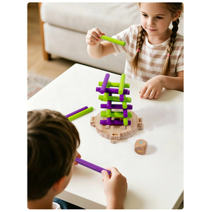 Houten hoge toren stapelblokken speelgoed kinderen tweepersoons balans Montessori educatief bordspel BV gecertificeerd cadeauset - Product Image 2