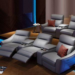 Fauteuil double électrique moderne haut <span class=keywords><strong>de</strong></span> gamme en cuir véritable pour home cinéma, fonctionnel pour salons et halls, en métal et bois - Product Image 3