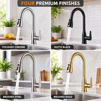 Robinet de cuisine extractible en acier inoxydable, col de cygne haut, monocommande, chromé, mitigeur eau chaude et froide pour évier