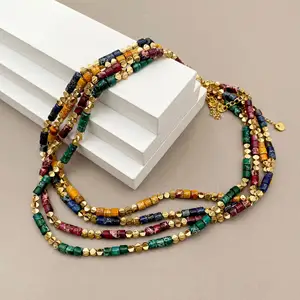 2023 новый дизайн 14K позолоченное ожерелье из нержавеющей стали многоцветные ювелирные изделия из натурального камня ожерелье ручной работы