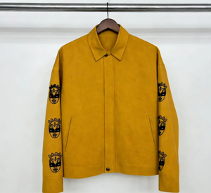 Artisan-Made Tribal Mask Print Men's <b>Jacket</b> Vintage Streetwear Lightweight Faux <b>Suede</b> Outerwear for Bulk Purchase & OEM - Product Image 2