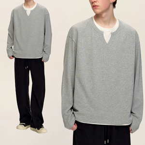 Camiseta de manga larga para hombre personalizada al por mayor, tela de gofre de inspiración clásica, diseño en blanco, tejido de ganchillo, leopardo Formal - Product Image 2