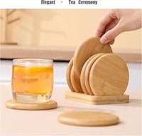 Ensemble de sous-verres en bambou naturel 6 pièces avec support Design moderne réutilisable 10mm d'épaisseur Protection de table à domicile Cadeau de pendaison de crémaillère