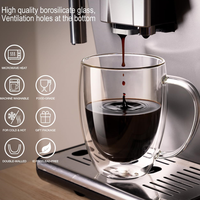 Logo personnalisé 350ml 12oz Double Paroi Verre Borosilicate Café Thé Latte Cappuccino Tasse Gobelet Avec Poignées