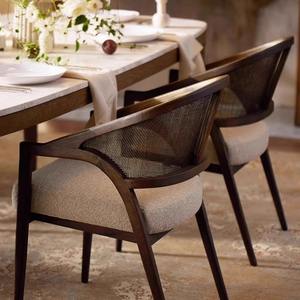Hot Selling Mid Century Modern Solid Wood Rattan Dining <strong>Arm</strong> <strong>Chair</strong> with Upholstered Cushion for Home Hotel Restaurant - Product Image 1