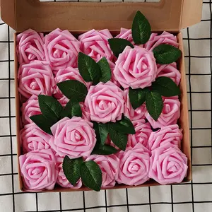 YOPIN-1187 Hot Sale 8CM Box Pack Foam Rose Head Bud Fake Flowers Pink Foam Roses