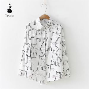 Chemise Printemps 2026 à Motif Chat Tendance pour Femme Coupe Ample <span class=keywords><strong>Style</strong></span> Coréen - Product Image 4