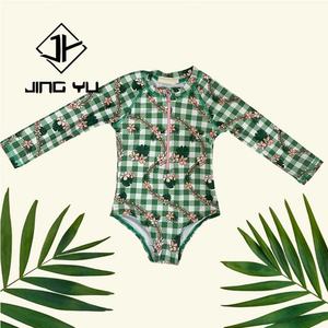 Traje de Baño JINGYU Nuevo, Estilo Hawaiano, de Alta Calidad, con Estampado de Plumeria, Manga Larga, Bikini Personalizado de Nailon Reciclado para Niñas - Product Image 5