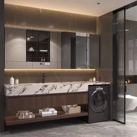 Ensemble de meuble de salle de bain moderne à DEL avec évier unique Coiffeuse de salle de bain moderne en chêne suspendue avec lave-linge