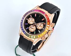 Montre mécanique multifonctionnelle de luxe haut de gamme pour homme avec cadre arc-en-ciel et élégante montre-bracelet sertie de diamants - Product Image 1