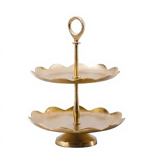 Multi Functional 2 Layer Gold Metal <b>Cake</b> <b>Stand</b> Scalloped Pedestal Serving Tray <b>Afternoon</b> <b>Tea</b> Pastry Display <b>Stand</b> - Product Image 1