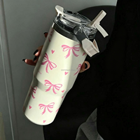 Bouteille d'eau isotherme à double paroi en acier inoxydable de 30 oz avec motif nœud d'amour, anti-fuite, sans BPA, pour la salle de sport et l'extérieur