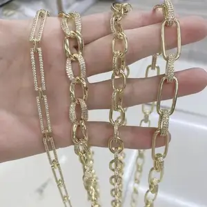 LS-A4545 top quality gold plating chain,cz micro pave crystal chain for necklace making