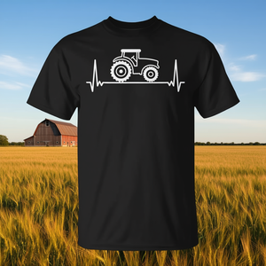 T-shirt Heartbeat Tractor Pulse EKG Farmer Nera per adulti unisex - Product Image 3