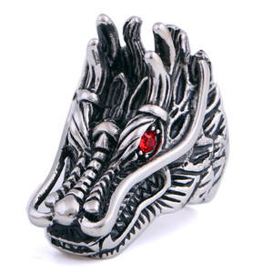 Anillo con Cabeza de Dragón, Color Acero, Joyería para Hombre, Regalo, Diseño de Signo Zodiacal Animal - Product Image 5