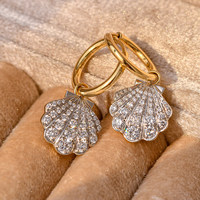 Boucles d'oreilles créoles unisexe tendance en or 18 carats avec incrustation de coquillages, diamants de laboratoire CVD et HPHT certifiés IGI, bijoux résistants au ternissement