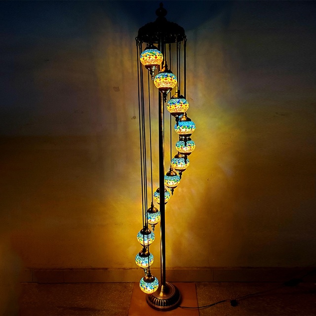 Hotel Living Room Corner Decorative Led Glass Shades Iron Mosaic Turkish Floor Lamp