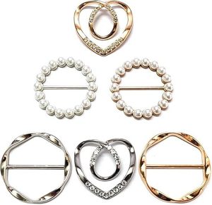 Broches de Perlas y Diamantes de Imitación en Tono Dorado, Forma Ovalada y Cuadrada, Accesorios de Joyería Formal para Bufanda, Hiyab, Chal - Product Image 3
