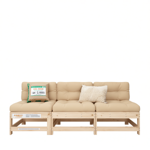 Canapé de jardin modulaire en bois de pin massif naturel, trois places, taille moyenne, design confortable, mobilier d'extérieur - Product Image 1