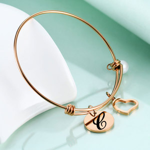 Bracelet Alphabet Gravé au Laser Or Rose Cœur Perle Charme Bijou Unisexe Cadeau - Product Image 2
