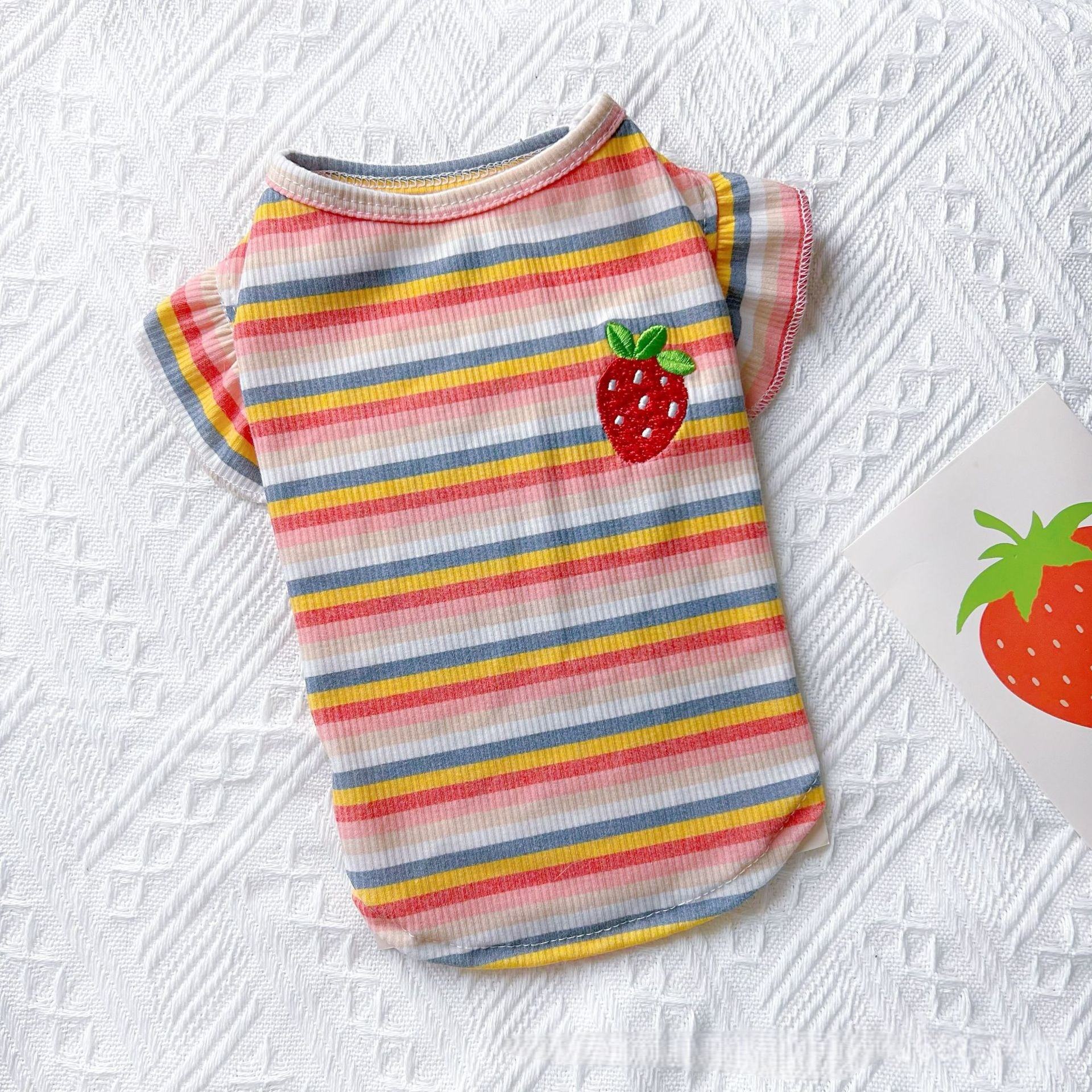 SKU-2 - เสื้อกั๊กลายทางสตรอว์เบอร์รี (สีเหลือง) แขนระบาย