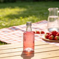 Botol Minuman Keras Mini dari Kaca Bening dengan Tutup Sekrup, Botol Kemasan Minuman Bulat Kecil untuk Minuman Keras, Jus