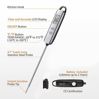 Thermomètre de cuisson numérique à lecture instantanée avec sonde extra-longue, écran LCD, alimenté par piles, en ABS et acier inoxydable 304, plage de -50 à 300 °C, pour barbecue
