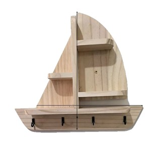 Wooden Sailboat <b>Wall</b> Mount <b>Key</b> Holder Natural Color Multi Functional Storage <b>Rack</b> <b>For</b> <b>Keys</b> And Small Items - Product Image 3