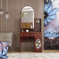 Coiffeuse classique avec miroir 80cm Table de maquillage Table de chambre en MDF marron avec tiroirs coulissants en métal