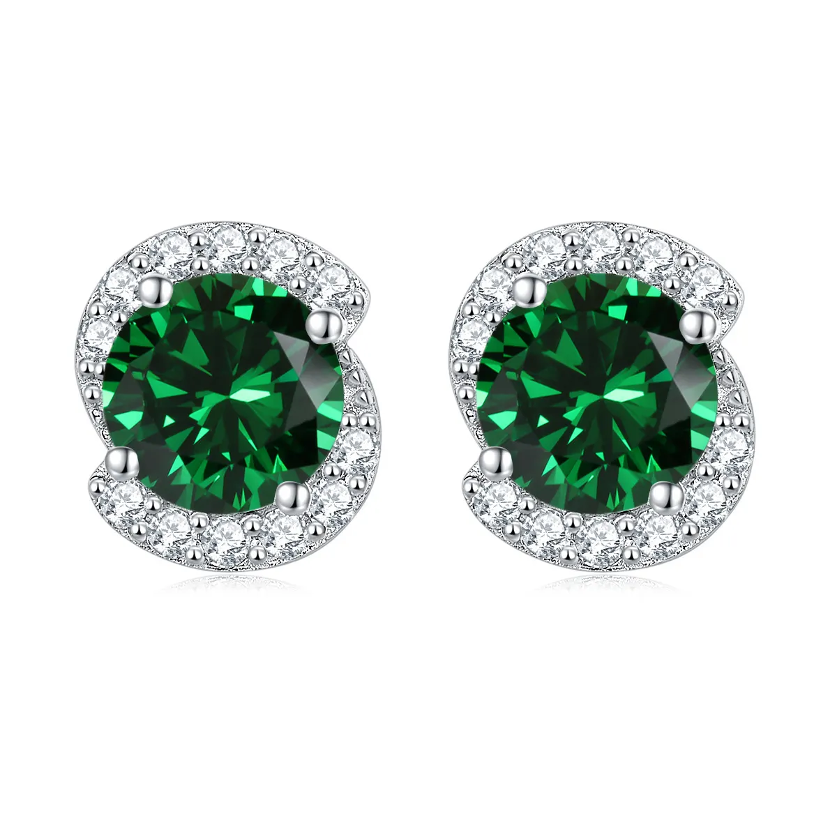 Fashion Jewelry 925 Sterling Silver Emerald Cubic Zircon Birthstone Earrings