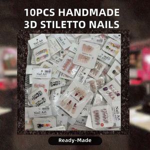 Venta al por Mayor Lote de 10 Piezas <span class=keywords><strong>Uñas</strong></span> Acrílicas Postizas de <span class=keywords><strong>Gel</strong></span> 3D Forma Stiletto Almendra Hechas a Mano con Diseños y Tamaños Mixtos Aleatorios <span class=keywords><strong>para</strong></span> Dedos - Product Image 2