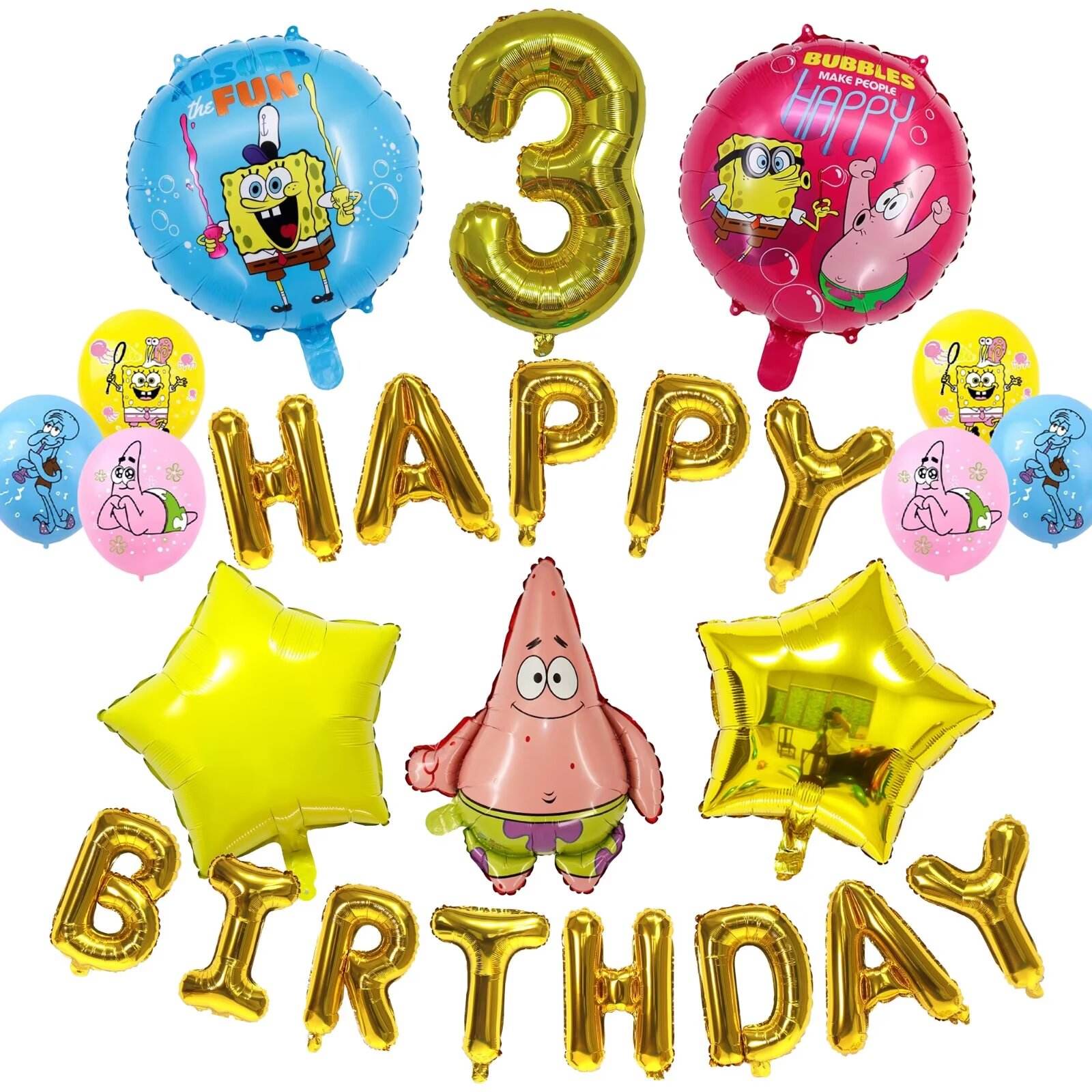 Globos Cumpleaños Decoración Cumpleaños Bob Esponja 5 Años - 31 Piezas Con  Globos, Banner - Tema Bob Esponja Y Patricio - Fácil Montar Kit Globos  Látex Aluminio Bob Esponja, image size:1600x1600