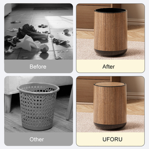 UFORU <span class=keywords><strong>Poubelle</strong></span> <span class=keywords><strong>Vintage</strong></span> Grande Capacité pour <span class=keywords><strong>Cuisine</strong></span> Chambre Bureau Hôtel Maison Moderne Décor Texture Bois - Product Image 4
