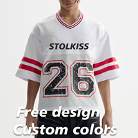 T-shirt de football en maille surdimensionné et court, nouveau modèle, avec logo imprimé DTG personnalisé OEM, design vierge décontracté pour homme