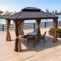 Gazebo en aluminium à toit rigide double avec rideaux complets et moustiquaire pour patio et jardin extérieur