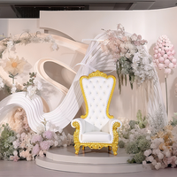 Chaise de Mariage Dossier Haut en Bois Massif Style Européen, Trône de Roi Robuste pour Événements, Banquets, Hôtels, Restaurants ou Salons