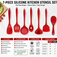 Ustensiles de cuisine antiadhésifs 7 pièces, ensemble d'ustensiles de cuisson en silicone résistant à la chaleur avec cuillère, spatule, spatule ajourée pour la cuisine à domicile