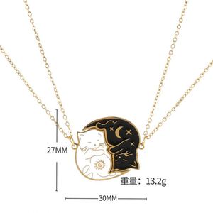 สร้อยคอคู่สแตนเลสสตีล ลายแมวสีดำขาว พระอาทิตย์ พระจันทร์ - Product Image 6