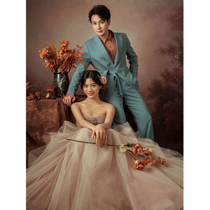 Strapless Tulle Ball Gown Wedding Dress Empire Waistline Vintage Korean Style Floral Photoshoot Forest Theme Couple Outfits - Product Image 3