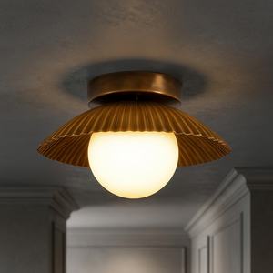 Antique Brass Flush Mount Ceiling <b>Light</b> Polished Metal Globe Shade Mid Century Modern Decoration - Product Image 1