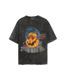 <b>Men</b> Acid Wash Oversized Short Sleeve T-Shirt Vintage <b>Halloween</b> Pumpkin Witch Hat Graphic Print T-shirt Wholesale - Product Image 1