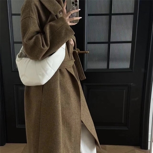 <span class=keywords><strong>Poncho</strong></span> long <span class=keywords><strong>en</strong></span> laine d'<span class=keywords><strong>alpaga</strong></span> marron style LEM vintage pour femmes, design asymétrique, col mandarin, épaisseur standard - Product Image 2