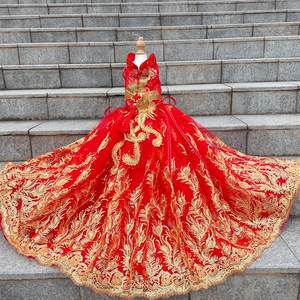 ชุดกี่เพ้าลายมังกรแดงและลวดลายมงคลพร้อมชายกระโปรงยาว ชุดเดรสสัตว์เลี้ยงน่ารักลายหมีน้อยแบบออริจินัลสำหรับแมวและสุนัข - Product Image 6