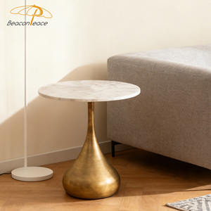 Mesa de Centro Moderna de Lujo con Base de Metal Cepillado de Cobre, Mesa Auxiliar Redonda, Mesa Esquinera para Sala de Estar, Dormitorios, Cafetería - Product Image 3