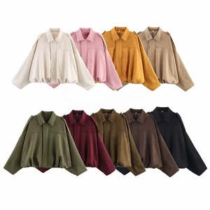 OUDINA Vente en gros Nouvelle <span class=keywords><strong>veste</strong></span> décontractée à fermeture éclair en daim vert effet texturé, coupe-vent, bomber, <span class=keywords><strong>veste</strong></span> varsity, vestes pour femmes - Product Image 4